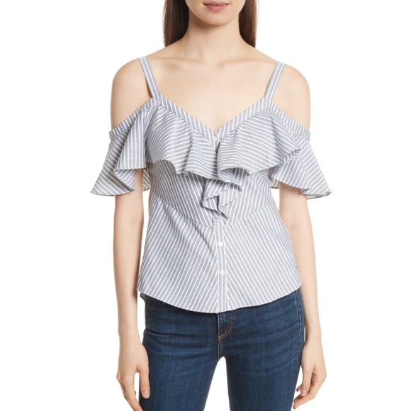 Veronica Beard Tops - Veronica Beard Grant Off The Shoulder Ruffle Shirt